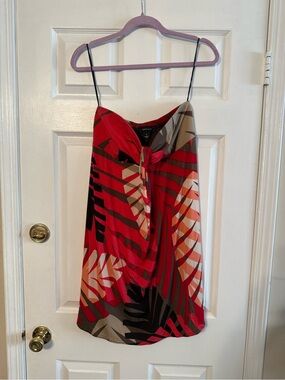 R&M Richards Red and Brown Printed Twist-Front Dress